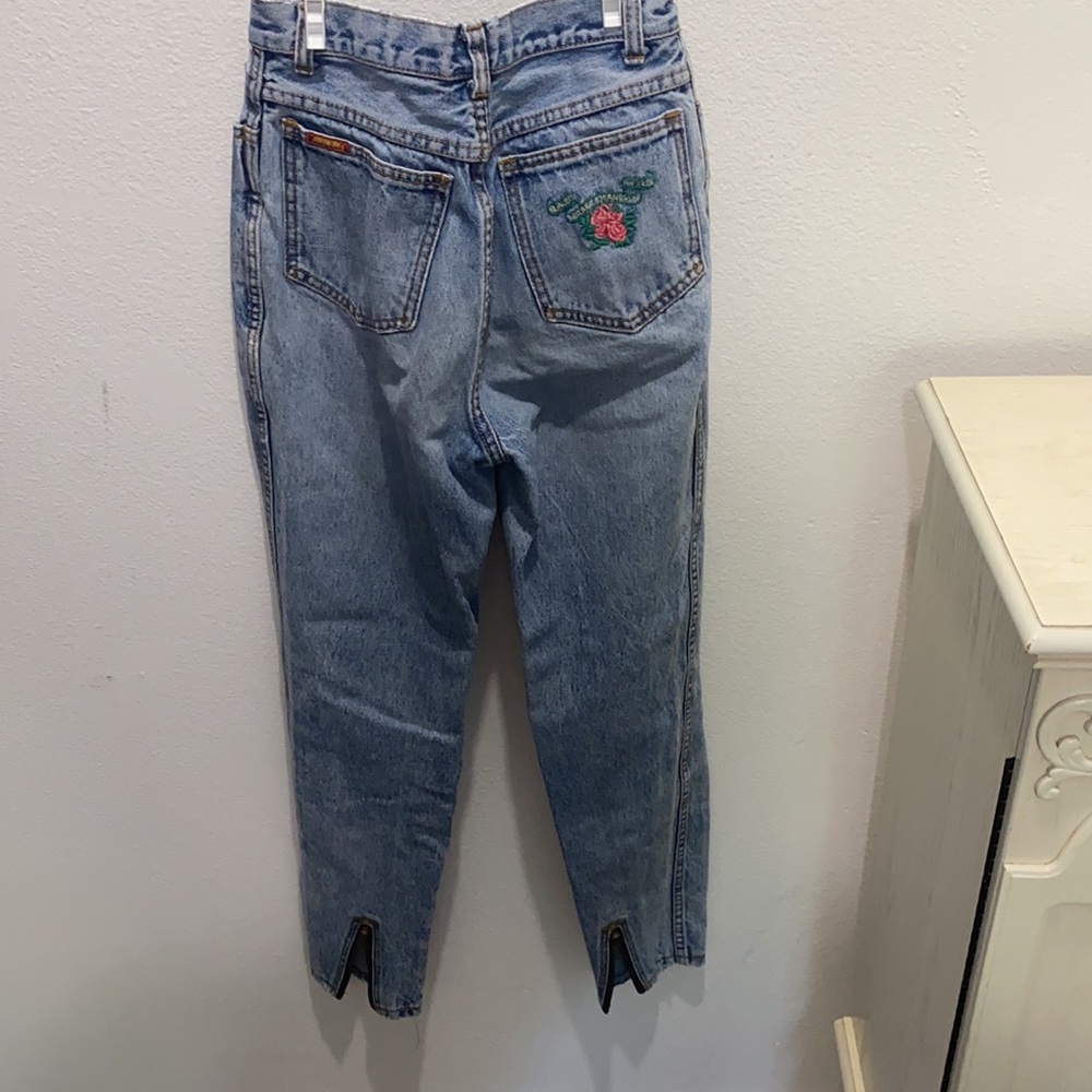 Vintage rose red logo jordache jeans size 5/6 heel zippers